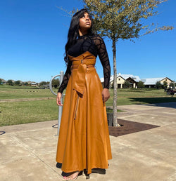 AUBREY Brown High waist maxi leather skirt