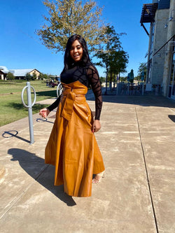 AUBREY Brown High waist maxi leather skirt