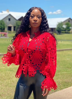 Jayne Flared Arms Deep Red Top