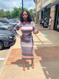 Joy Stripped Bandage Midi Dress