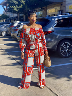 Mildred Two Piece Pants Set With Off Shoulder Top