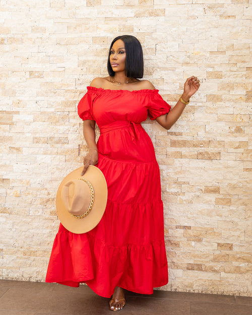 Malia Off the Shoulder Maxi Red Dress