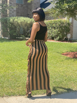 Rosie Vertical Striped Printed Fringed Maxi Skirt