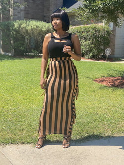 Rosie Vertical Striped Printed Fringed Maxi Skirt