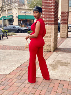 Roslyn One Arm Red Jumpsuit