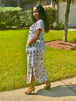 Vouge Print White Midi Dress